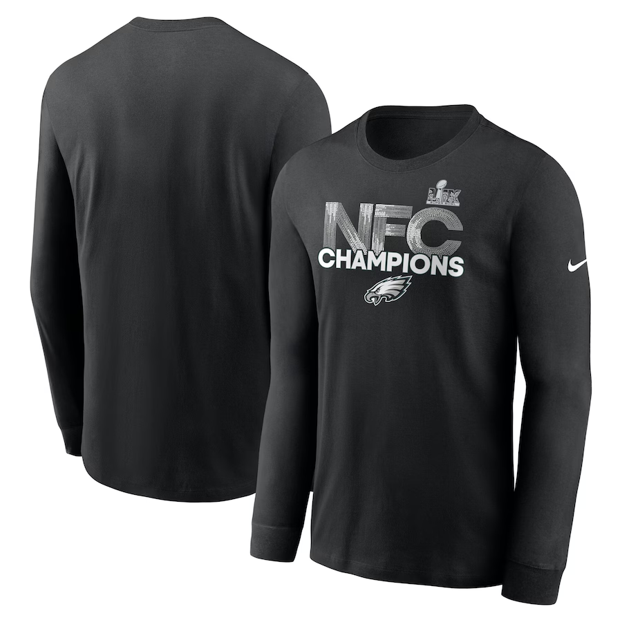 Men NFL Philadelphia Eagles black 2025 long sleeve T shirts style 3